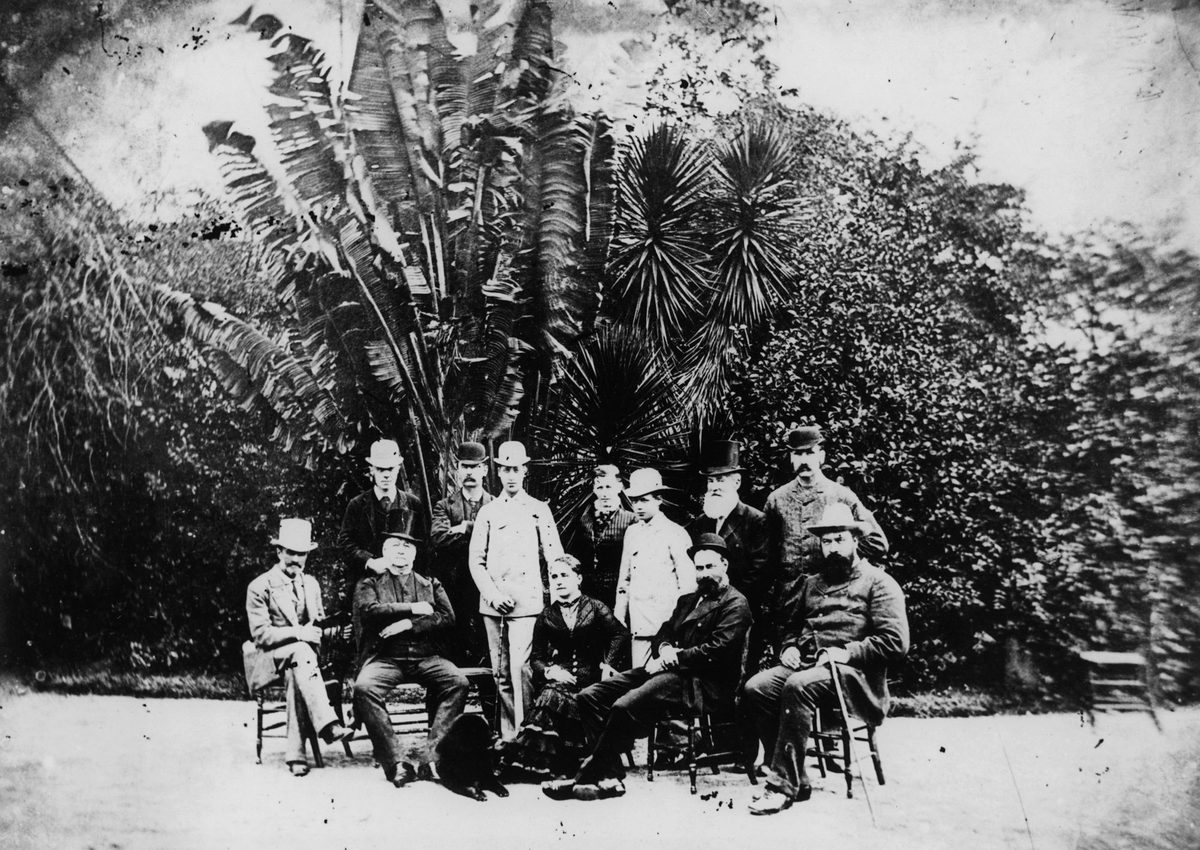 Prince Albert and Prince George of Wales with Sir Arthur Kennedy and guests under the Traveller's Tree at Government House, 1881, Brisbane City