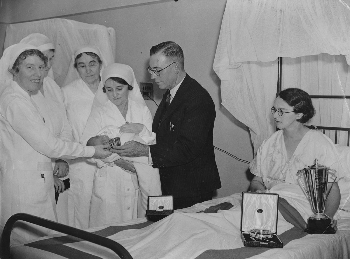 First baby born at the new Women's Hospital, 26 March 1938, Brisbane