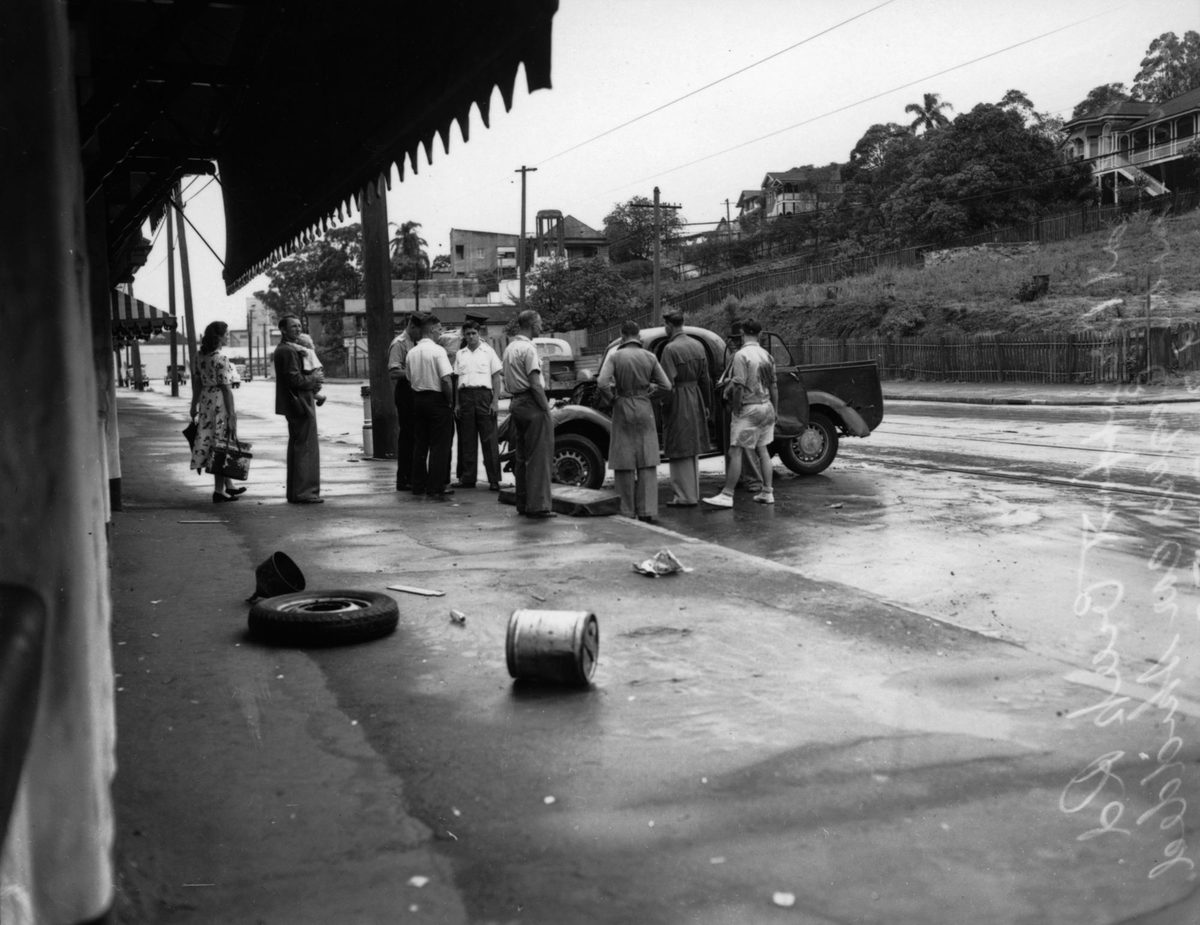 At a car accident, Newstead, 1952.