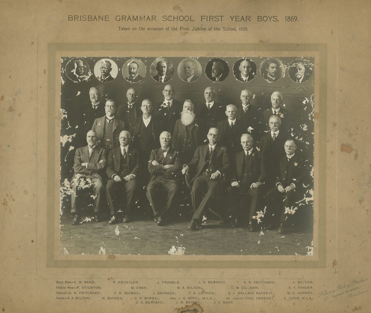Alumni from the first year boys of 1869 that attended Brisbane Grammar School, 1920, Spring Hill