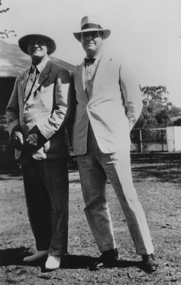 Daniel Edward Evans and J. Deakin at an EDCO (Evans Deakin and Company) picnic at Lone Pine, 1930, Fig Tree Pocket