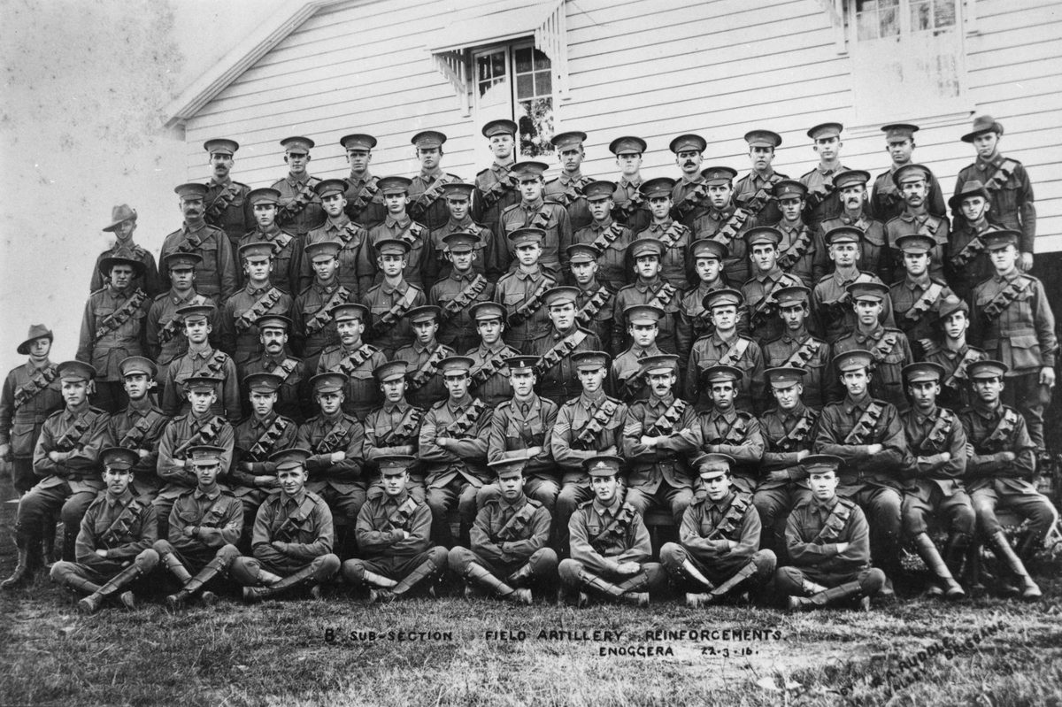 Soldiers of 'B' Sub-section Field Artillery re-inforcements, Enoggera, 1916