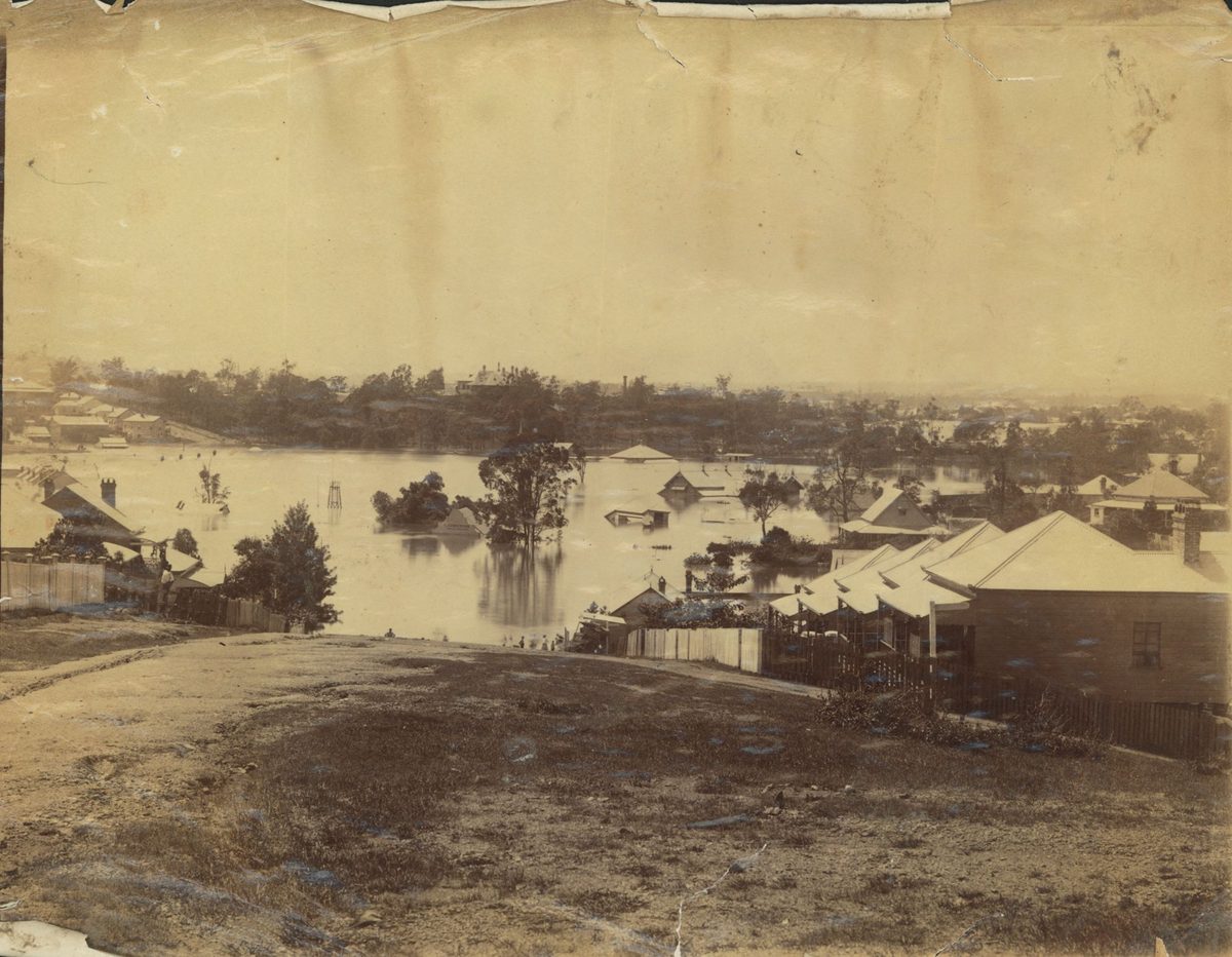 1893 flood taken from the Rosalie Torwood area looking towards old Bishopsbourne, Paddington