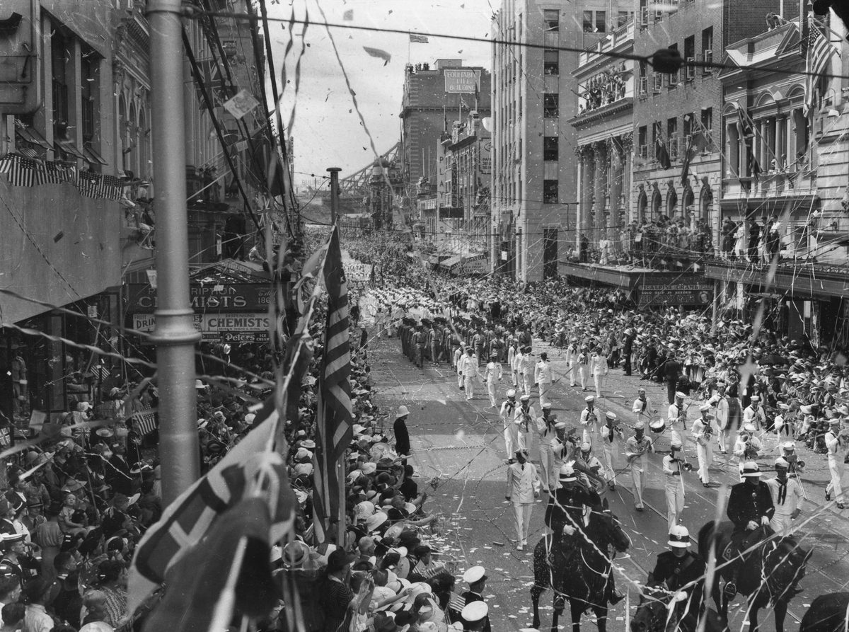 American fleet marching down Queen Street, Brisbane, March 1941, Brisbane City