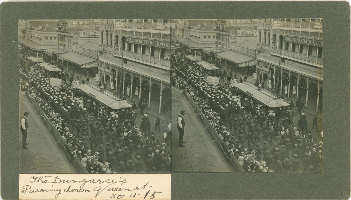 Parade of The Dungarees in Queen Street, Brisbane, 1915, Brisbane City