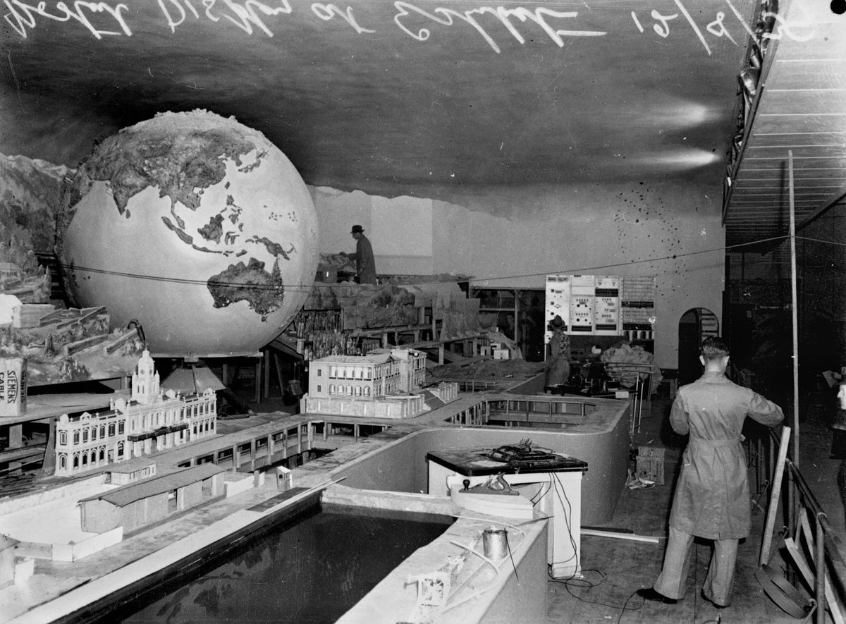 Postal display under construction for the Royal National Association Exhibition, Brisbane, 1939, Bowen Hills