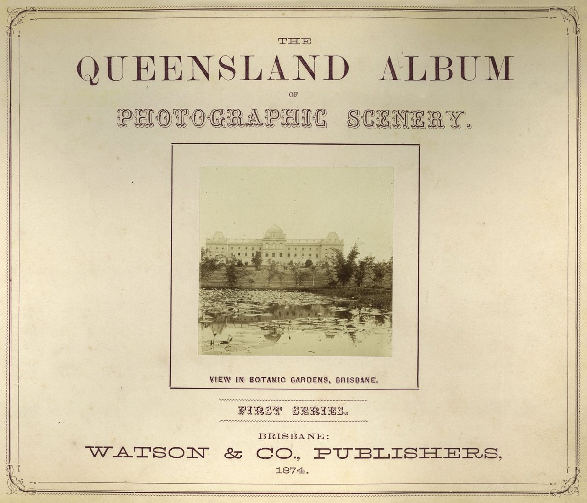 View of the lake at the Brisbane Botanic Gardens, 1874