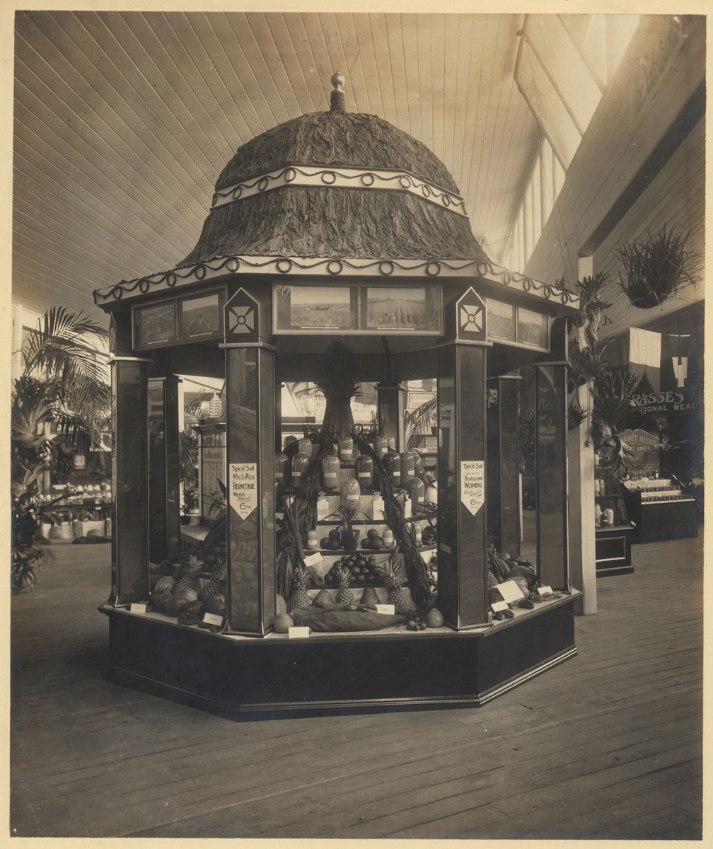 Unusual rotunda featuring a fruit display at the Jubilee Exhibition, Brisbane, 1909, Bowen Hills
