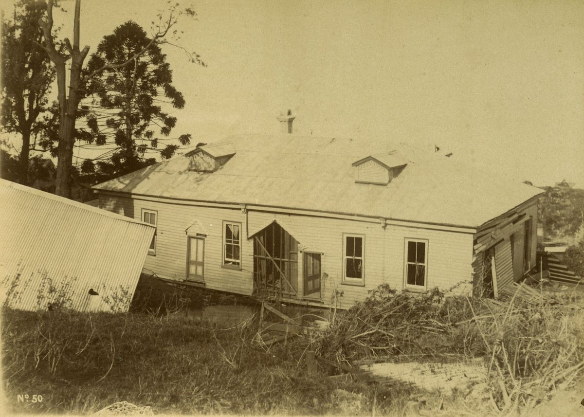 Curator's house at the Botanic Gardens after sustaining flood damage, 1893