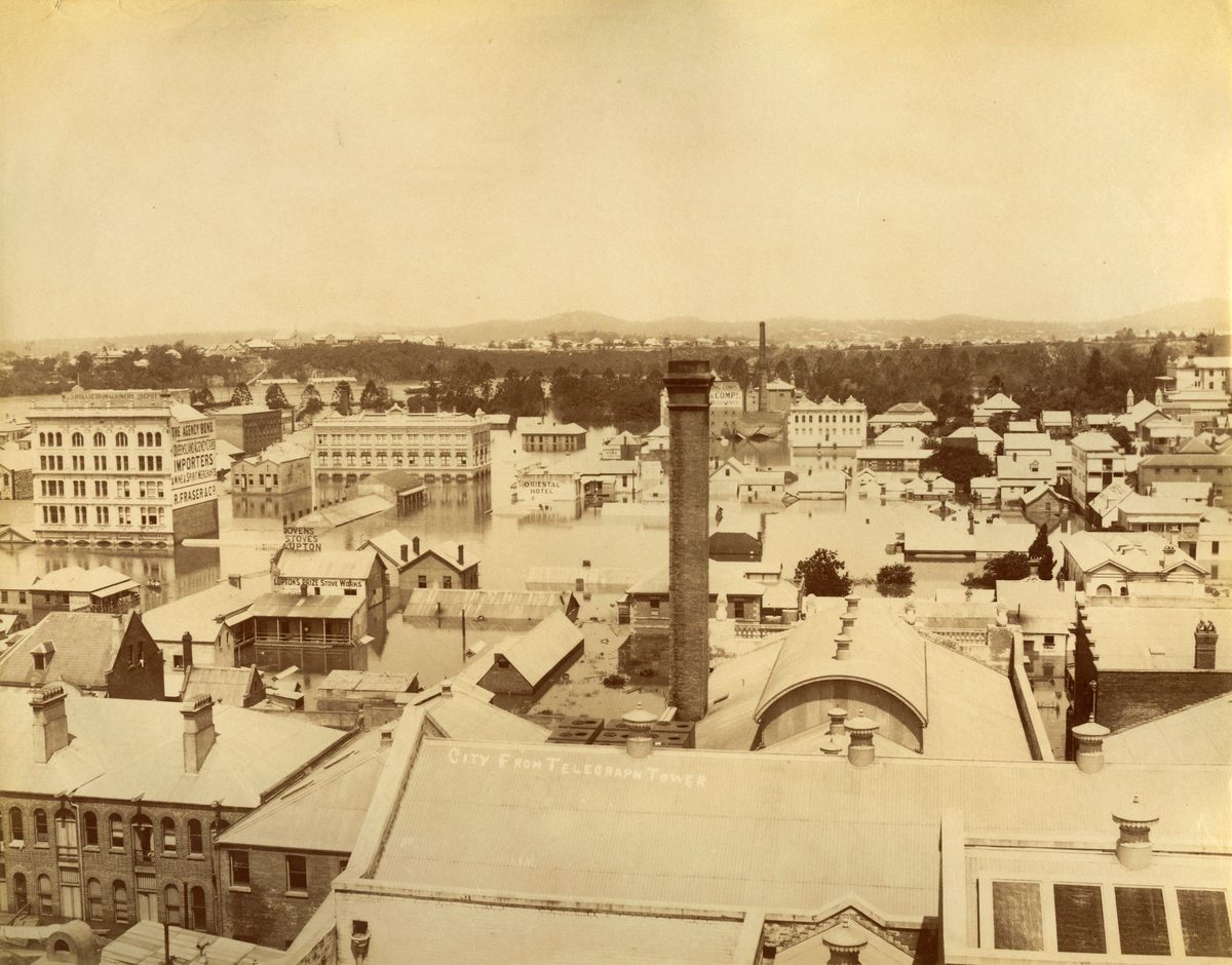 View of the city during the floods taken from the Telegraph Tower, Brisbane (1893)