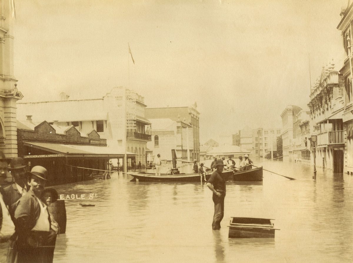 Eagle Street, Brisbane inundated with flood waters, 1893, Brisbane City