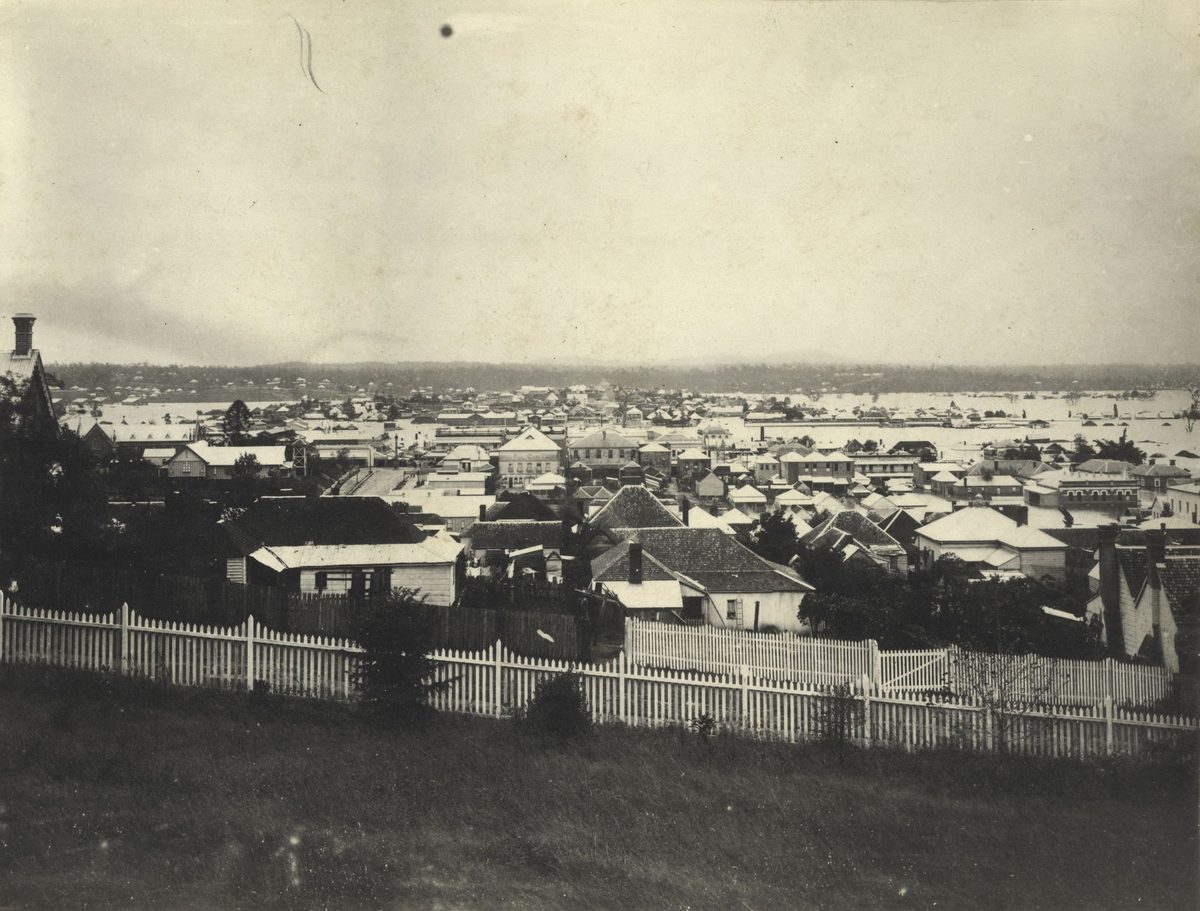 View of floodwaters from Denmark Hill, Ipswich, 1893