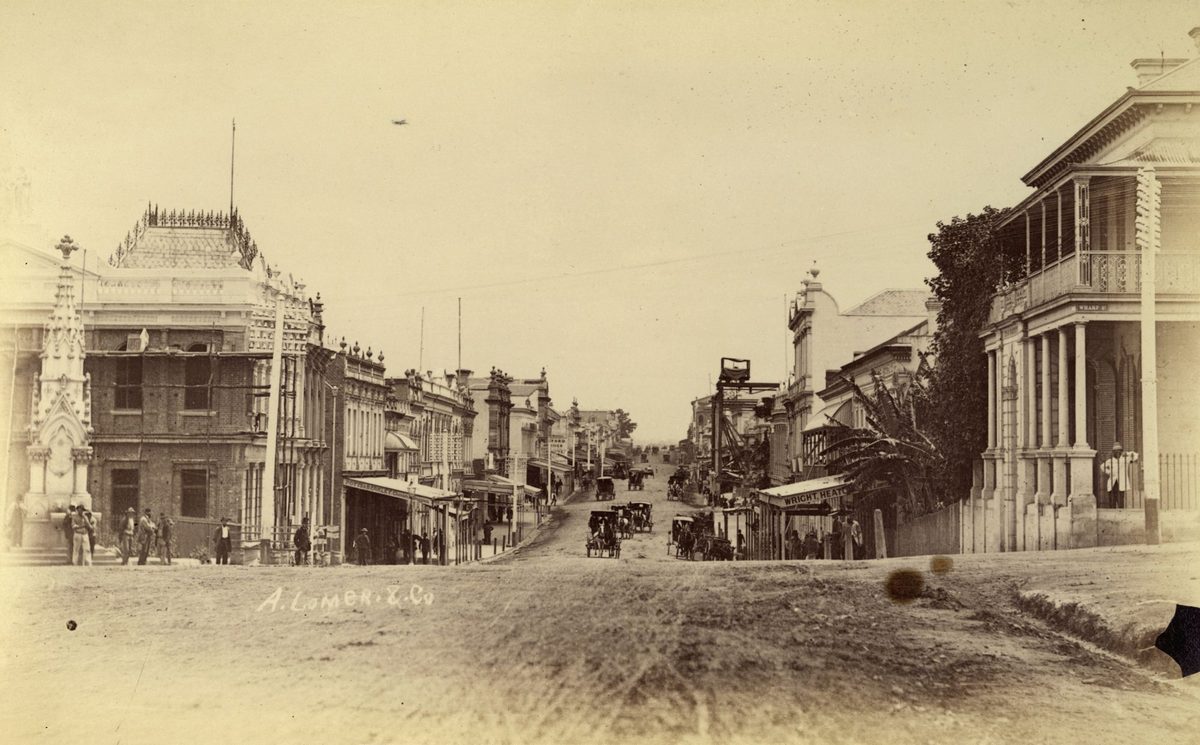 Looking down Queen Street towards Victoria Bridge, Brisbane, 1884, Brisbane City