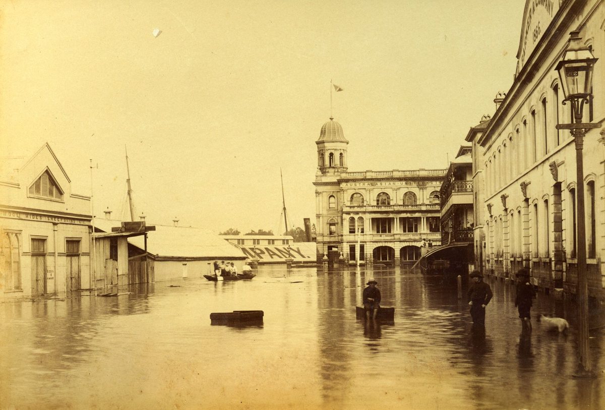 Eagle Street near the Brisbane River, flooded during the 1893 flood, Brisbane City