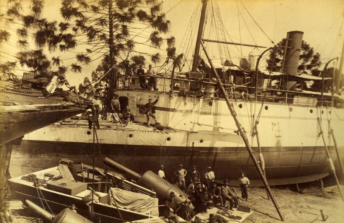 Ships stranded in the Brisbane Botanic Gardens during the 1893 floods