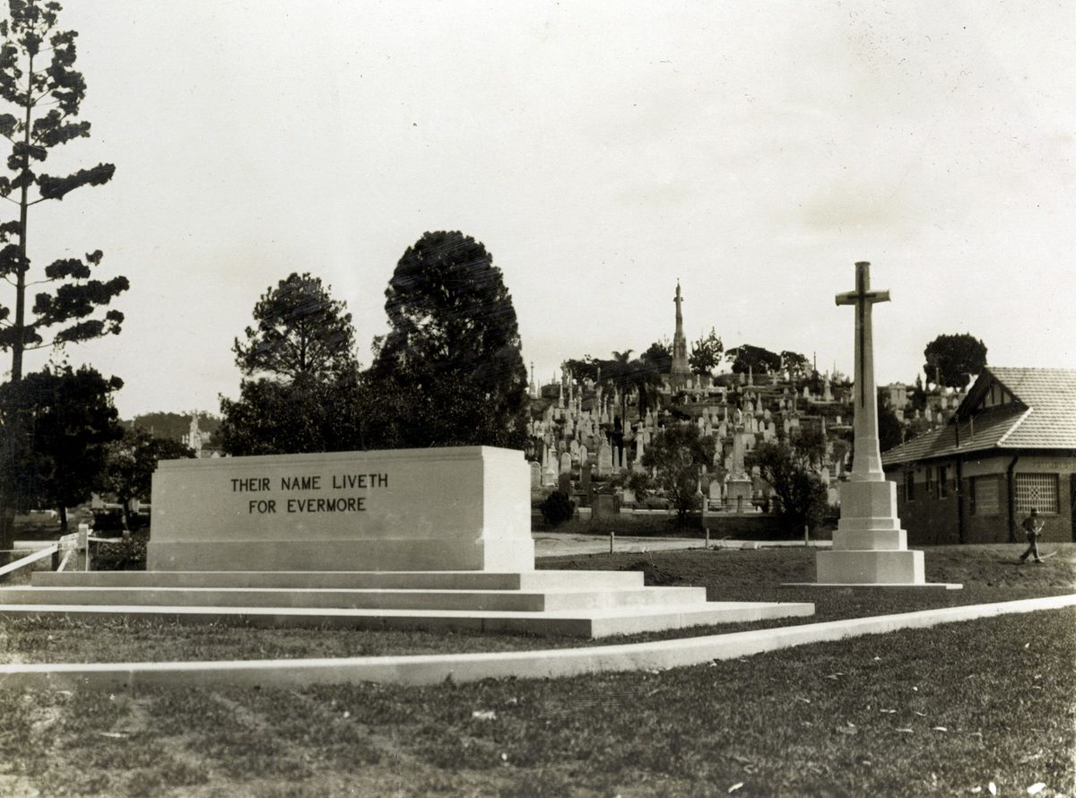 Cross of Sacrifice and Stone of Remembrance memorials at Toowong Cemetery, Brisbane, 1924