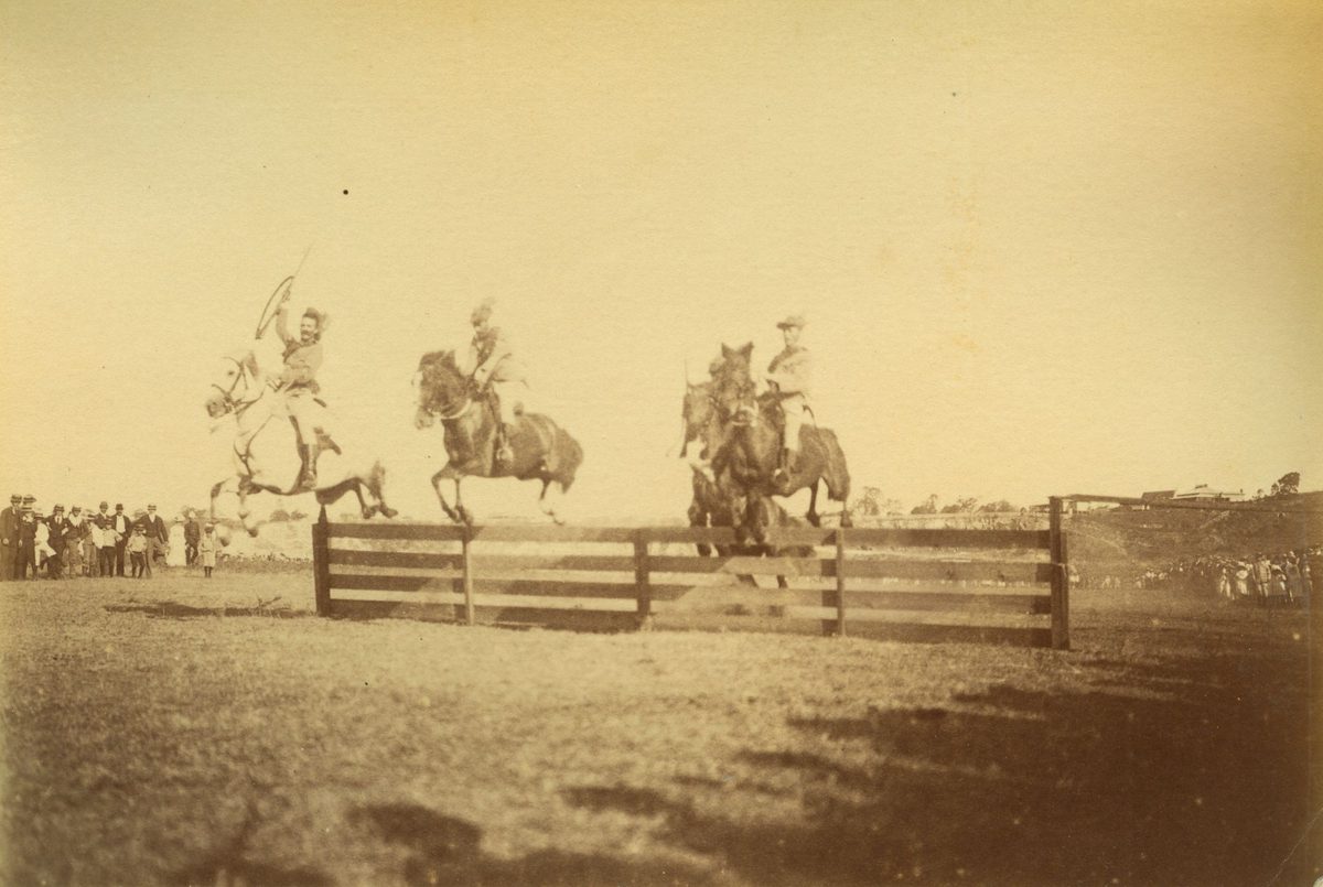 Military horsemanship on display during Commonwealth celebrations at the Domain, Brisbane, 1901, Brisbane City