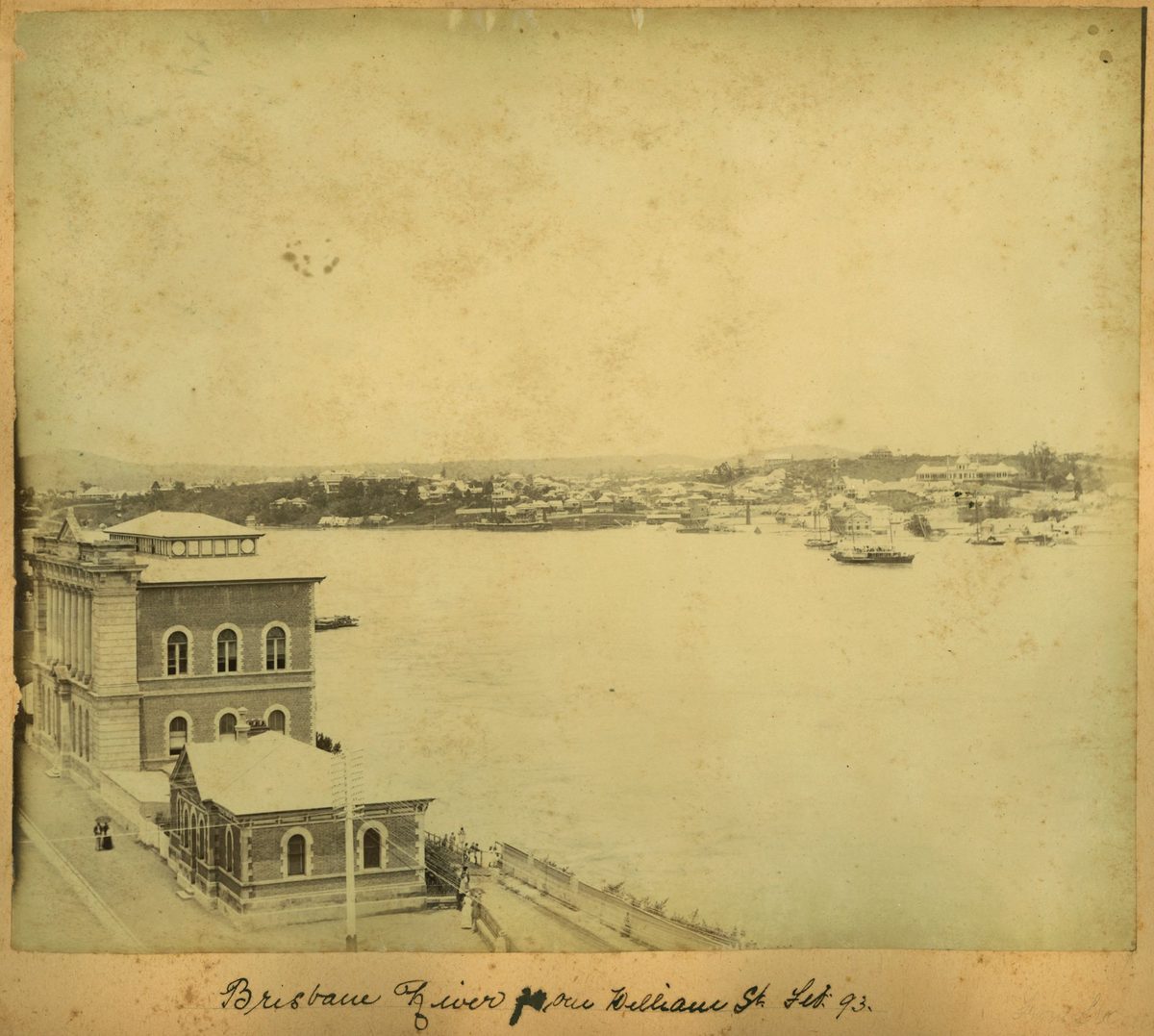 Looking across the flooded Brisbane River towards South Brisbane, 1893