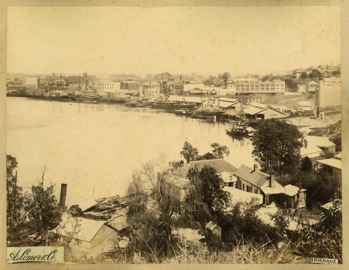 Looking across to the wharves, Brisbane, 1889