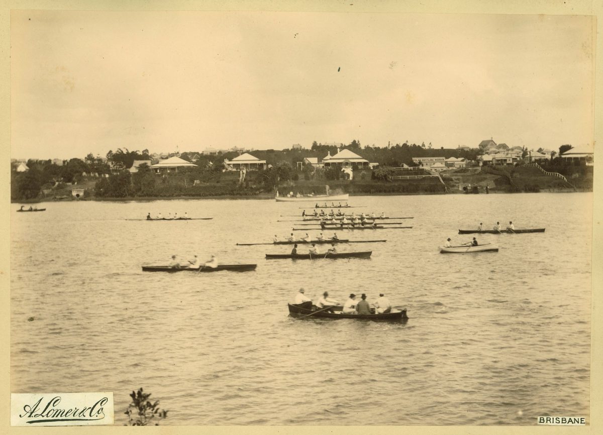 Rowers competing at the Toowong Regatta, Brisbane, 1889
