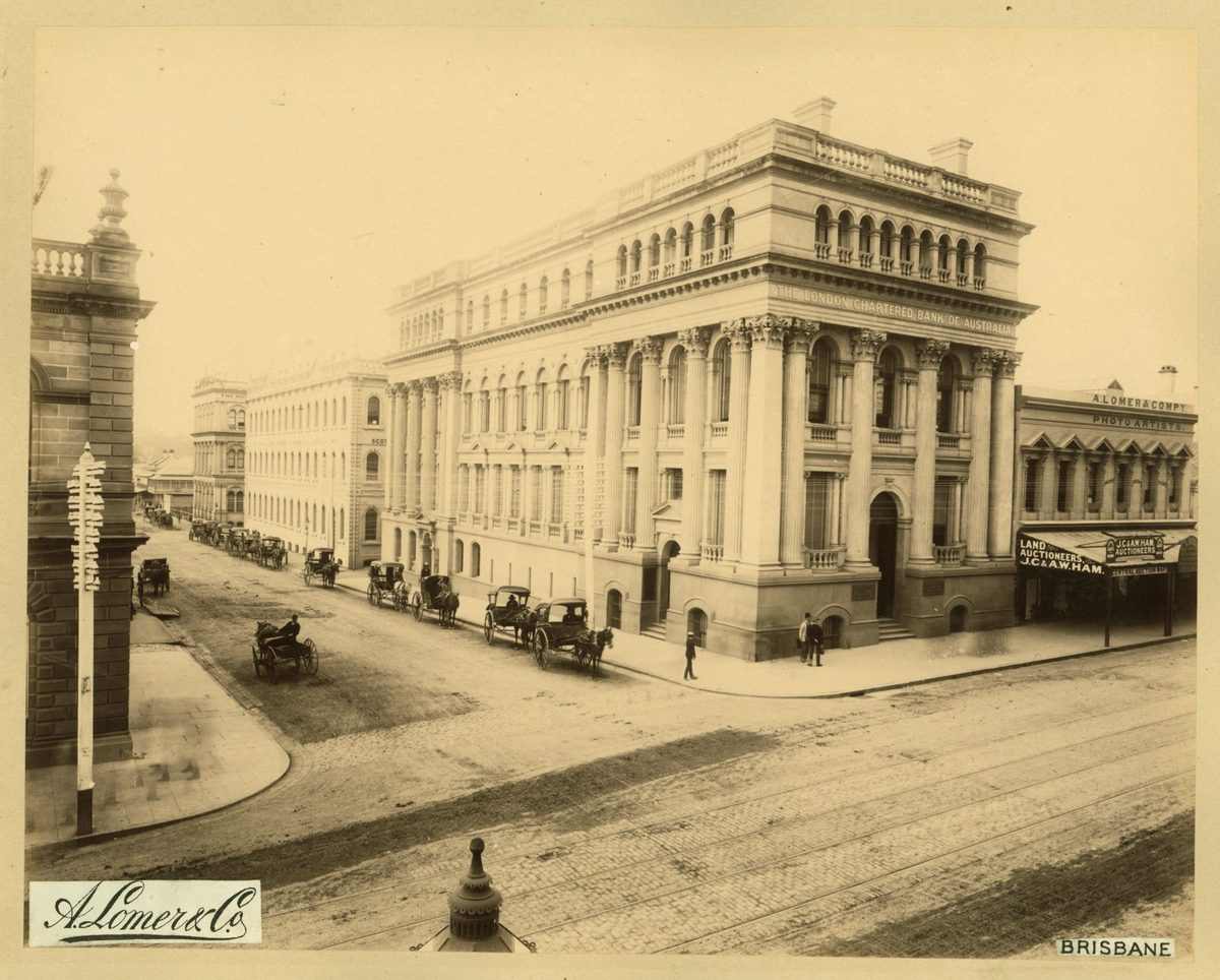 London Chartered Bank on the corner of Creek and Queen Streets, Brisbane, 1889