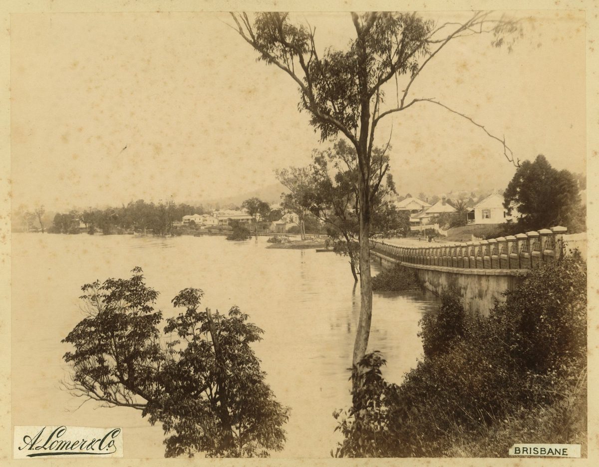 Retaining wall on the road at North Quay, Brisbane, 1889, Brisbane City