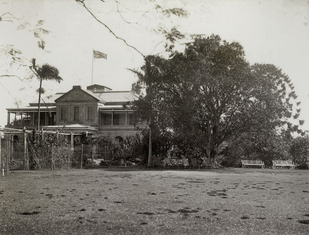 Looking at Government House from the tennis court, Brisbane, 1908, Brisbane City