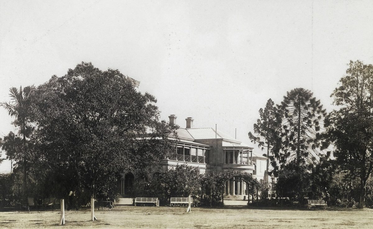 Looking at the front of Government House from the tennis court, Brisbane, July 1908, Brisbane City