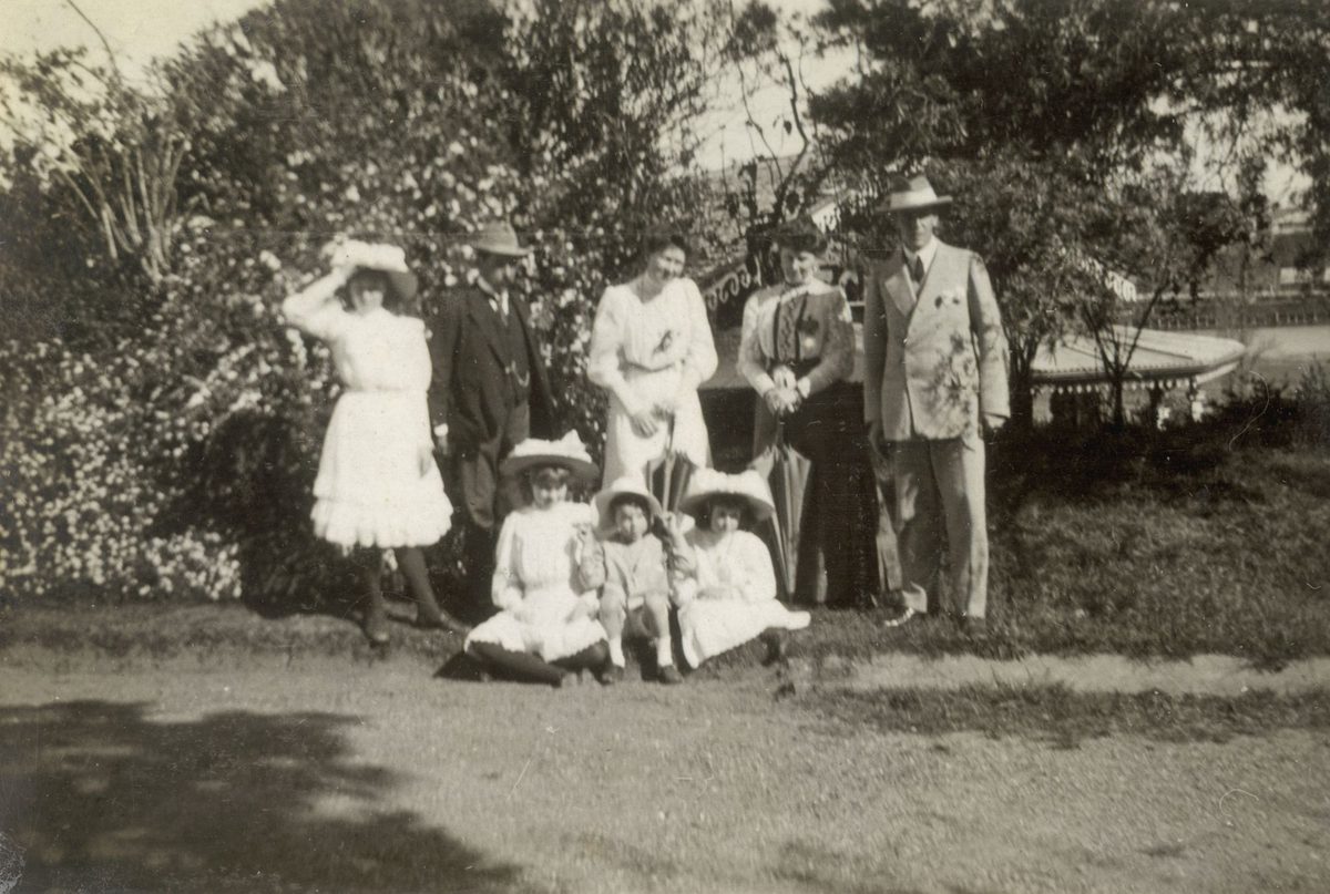Family and friends in the garden, Government House, Brisbane, 1908, Brisbane City