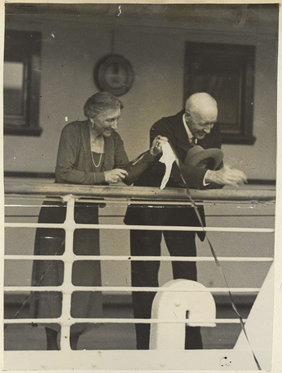 Sir John and Lady Goodwin returning to England after his term as Queensland Governor, 1932, Brisbane