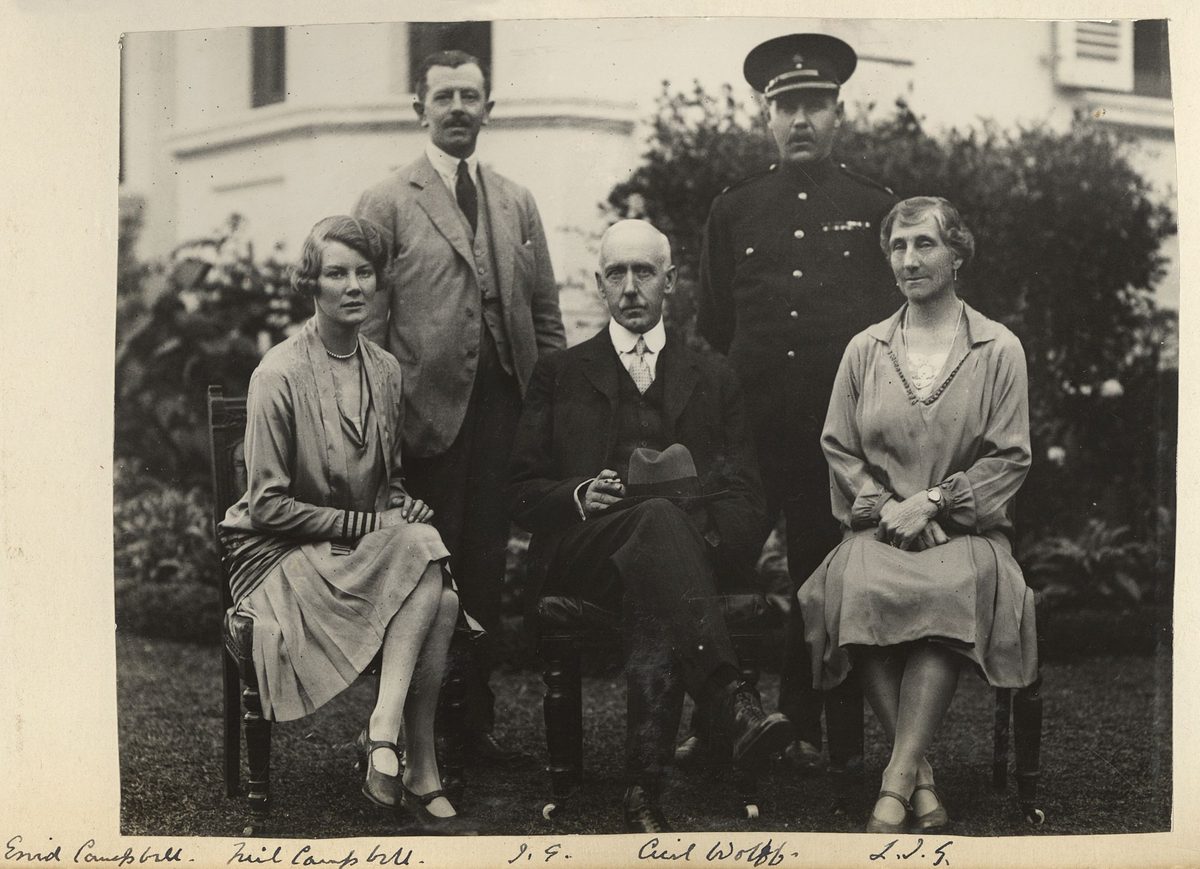 Sir John Goodwin and his wife with the Campbells and Cecil Wollf, 1927, Brisbane