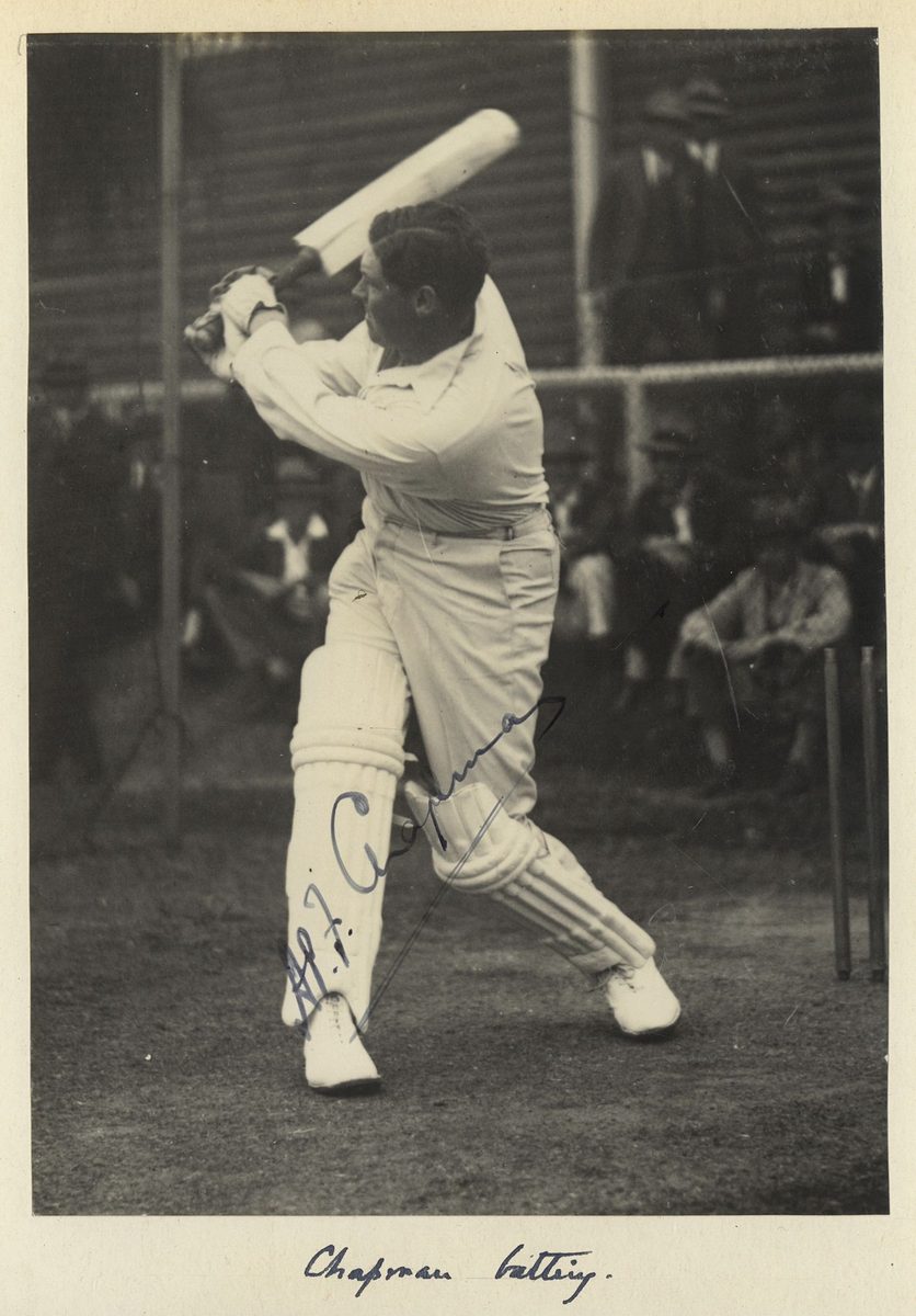 Autographed photograph of the test cricket batsman, Chapman, 1928, Brisbane