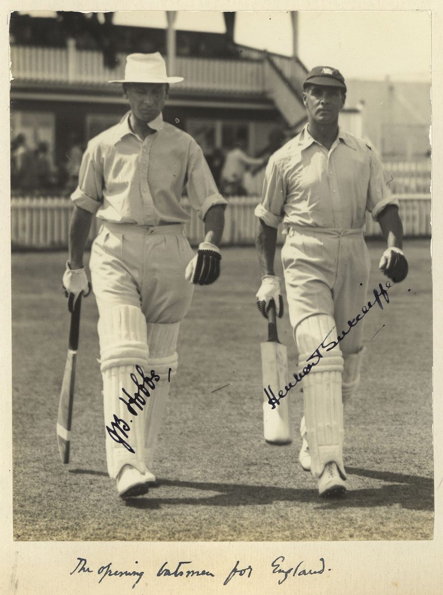 Autographed photograph of the English batsmen, Jack Hobbs and Herbert Sutcliffe, 1928, Brisbane