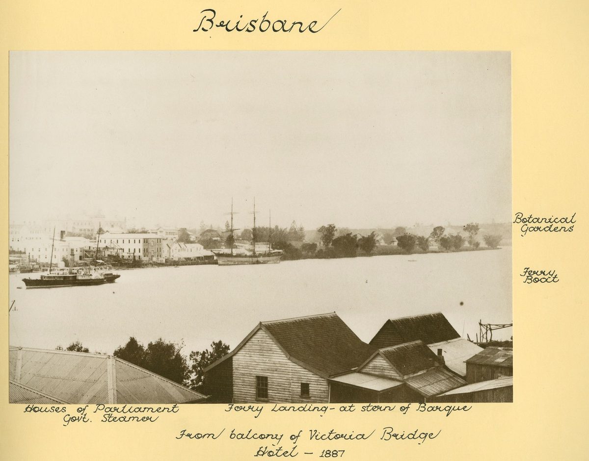 Brisbane from the South Brisbane wharves, Brisbane River (1887)