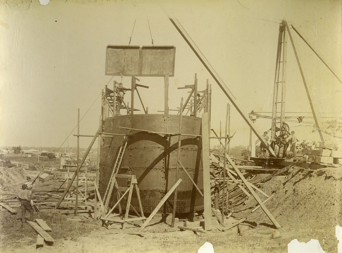 Steel plates ready for riveting in the construction of the Indooroopilly bridge, 1894