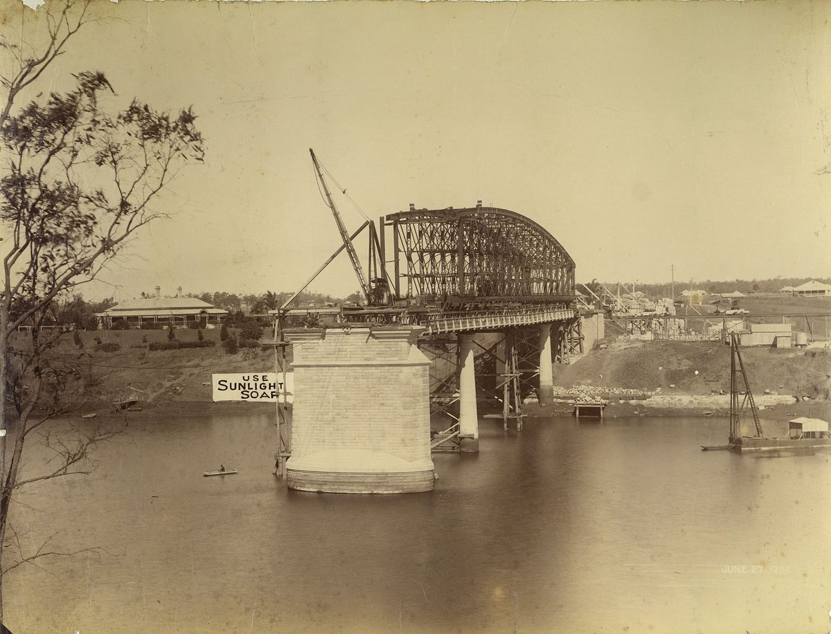 Indooroopilly Railway Bridge viewed from the northern side of the Brisbane River, June 1895