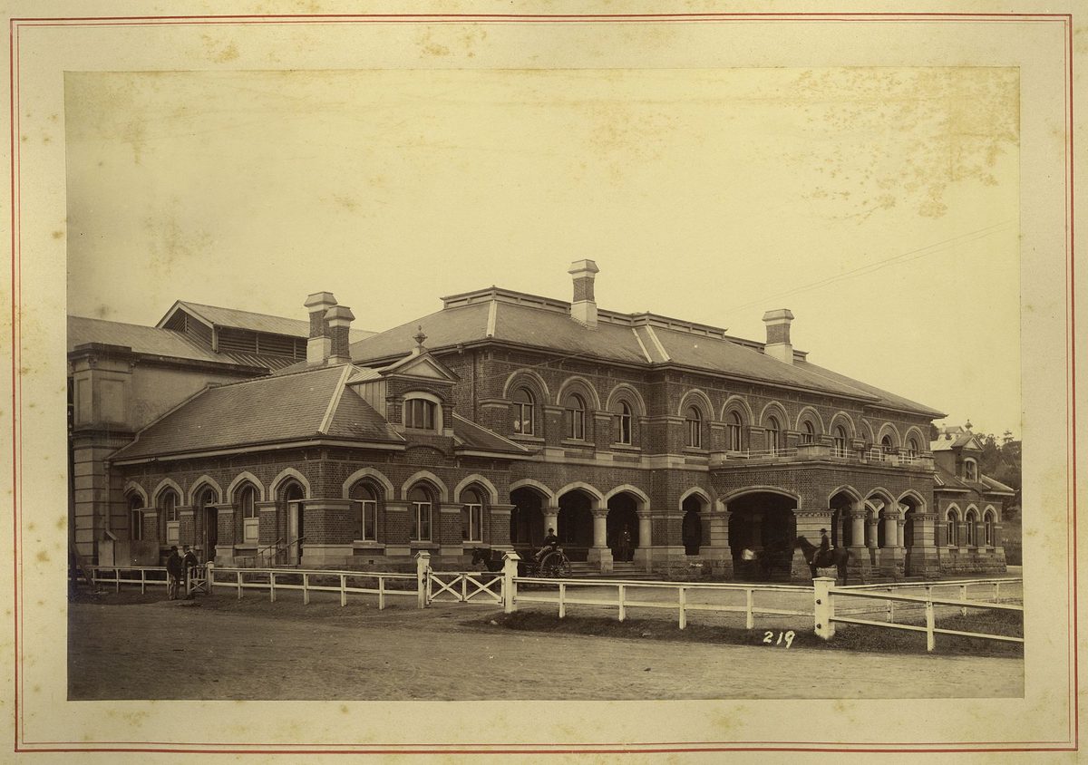 Roma Street Railway Station in Brisbane viewed from the south-west, 1886, Brisbane City