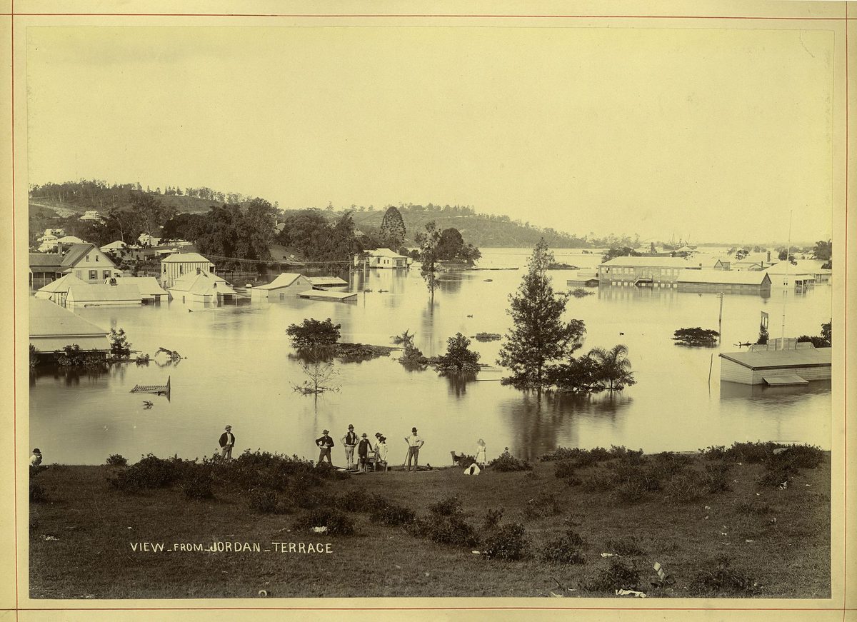 Bowen Terrace residents survey the damage of the Brisbane 1893 floods