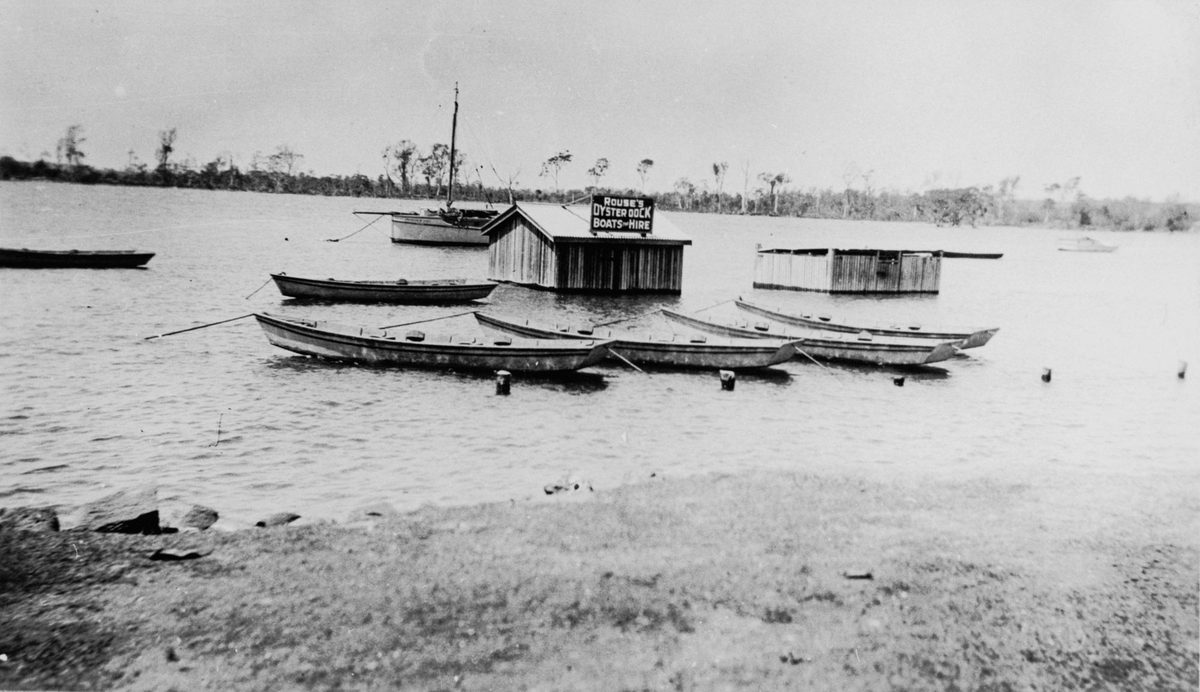 Flooding of Rouse's Oyster Dock on Cabbage Tree Creek, Shorncliffe, 1924