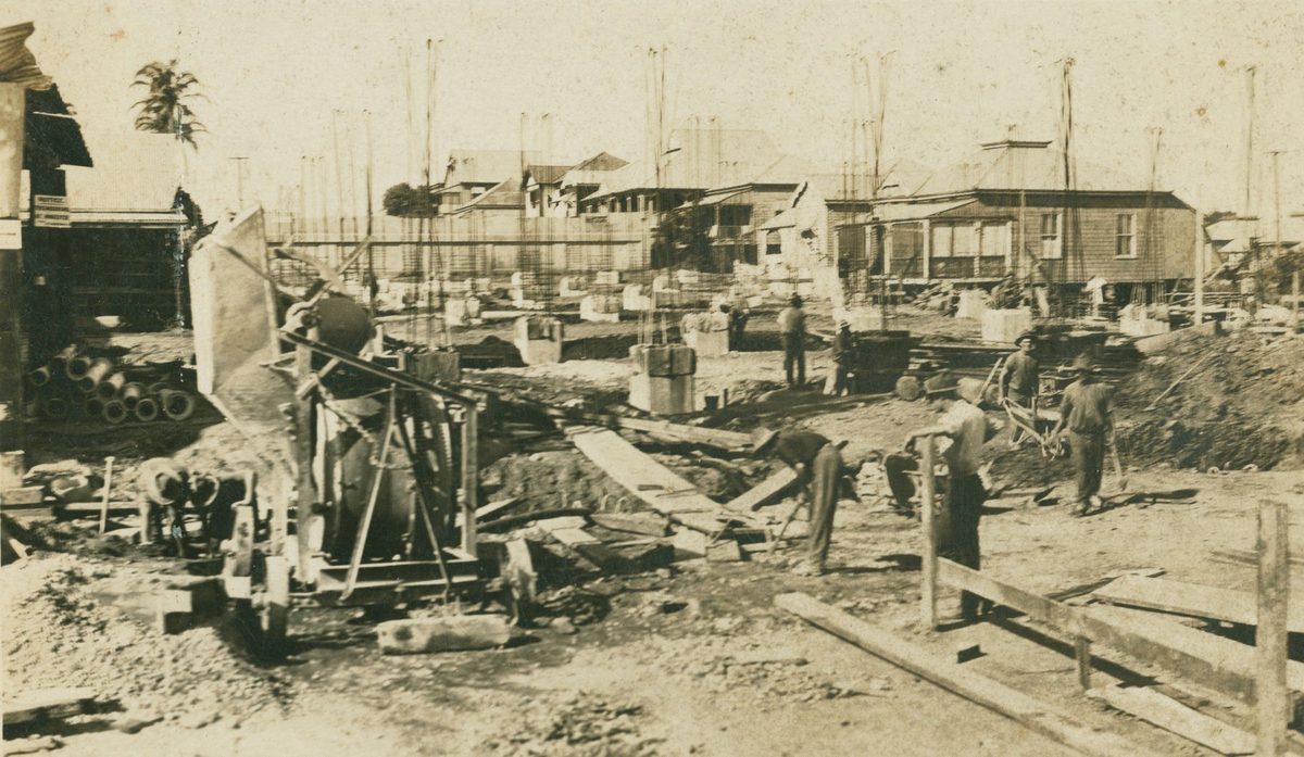 Construction of the bridge access road on Montague Road, South Brisbane, May 1929