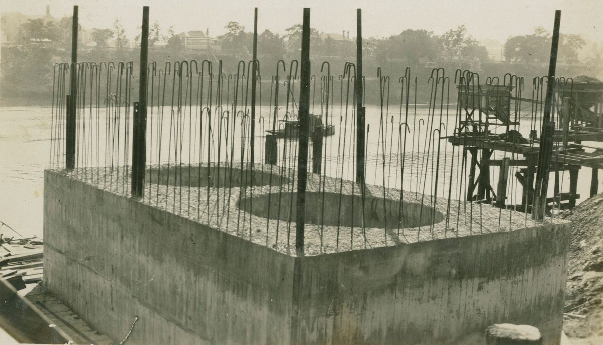 View from the top of the cylinder supporting the Grey Street Bridge, July 1929, Brisbane City
