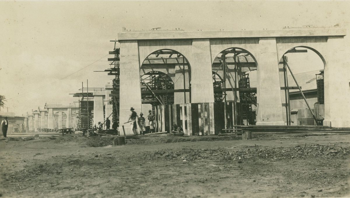Completed south side piers of the Grey Street Bridge, September 1929, South Brisbane
