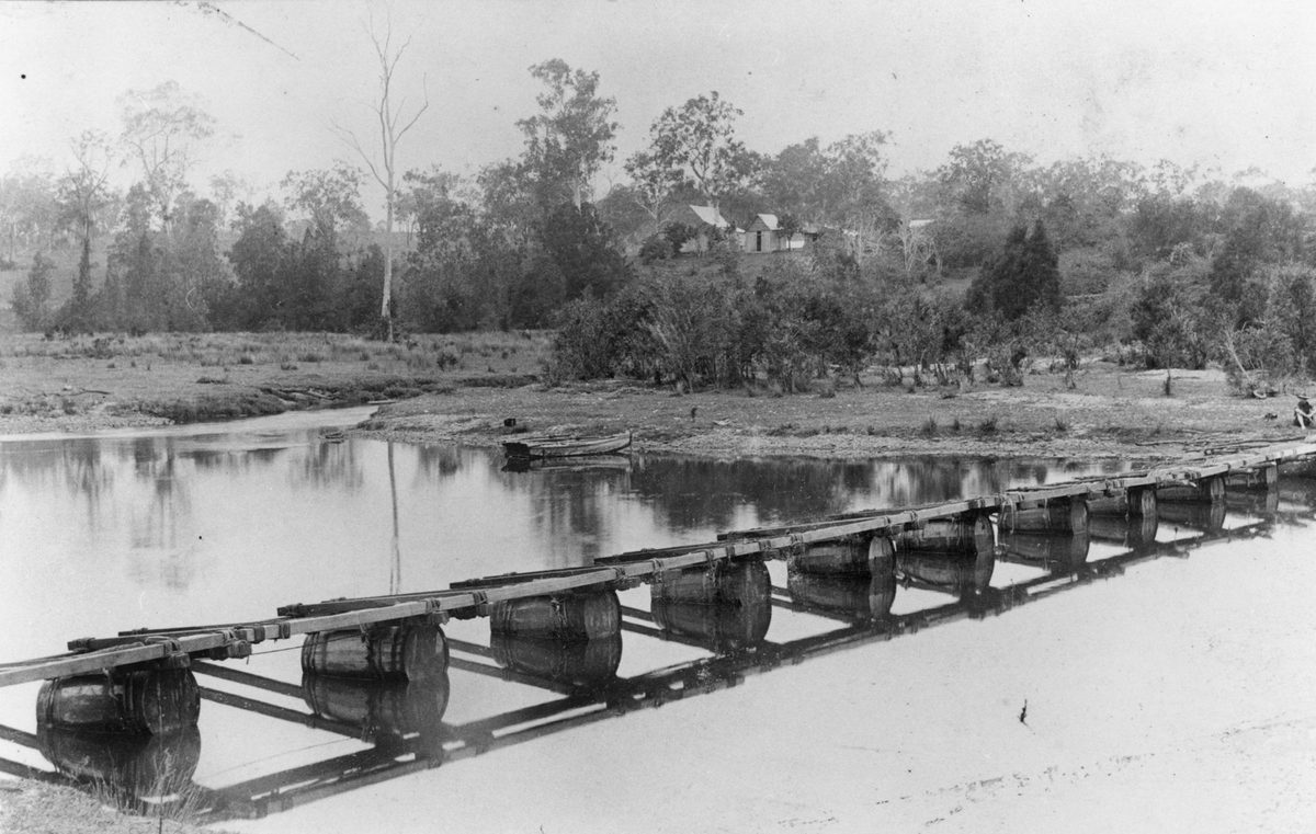 Barrel Bridging on the North Pine River, Queensland, Pine Rivers (1914)