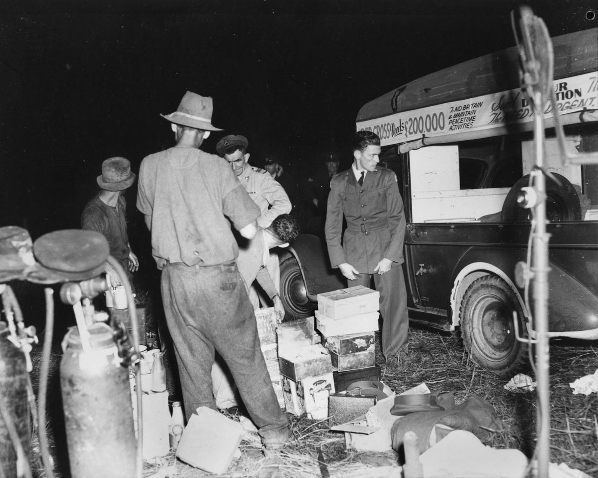 Red Cross vehicle at the Camp Mountain train accident site, 1947