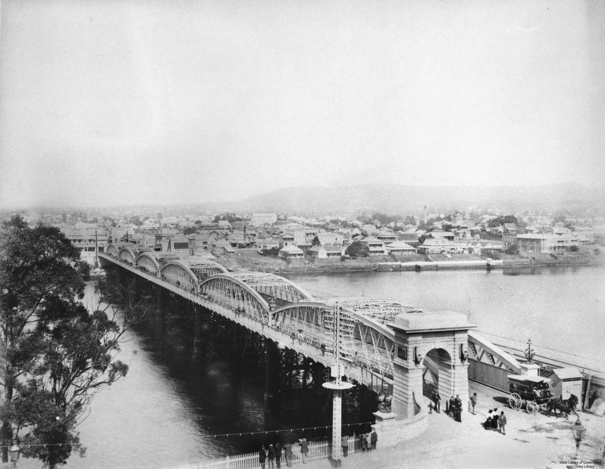 View of the Victoria Bridge, Brisbane, in 1897, Brisbane City