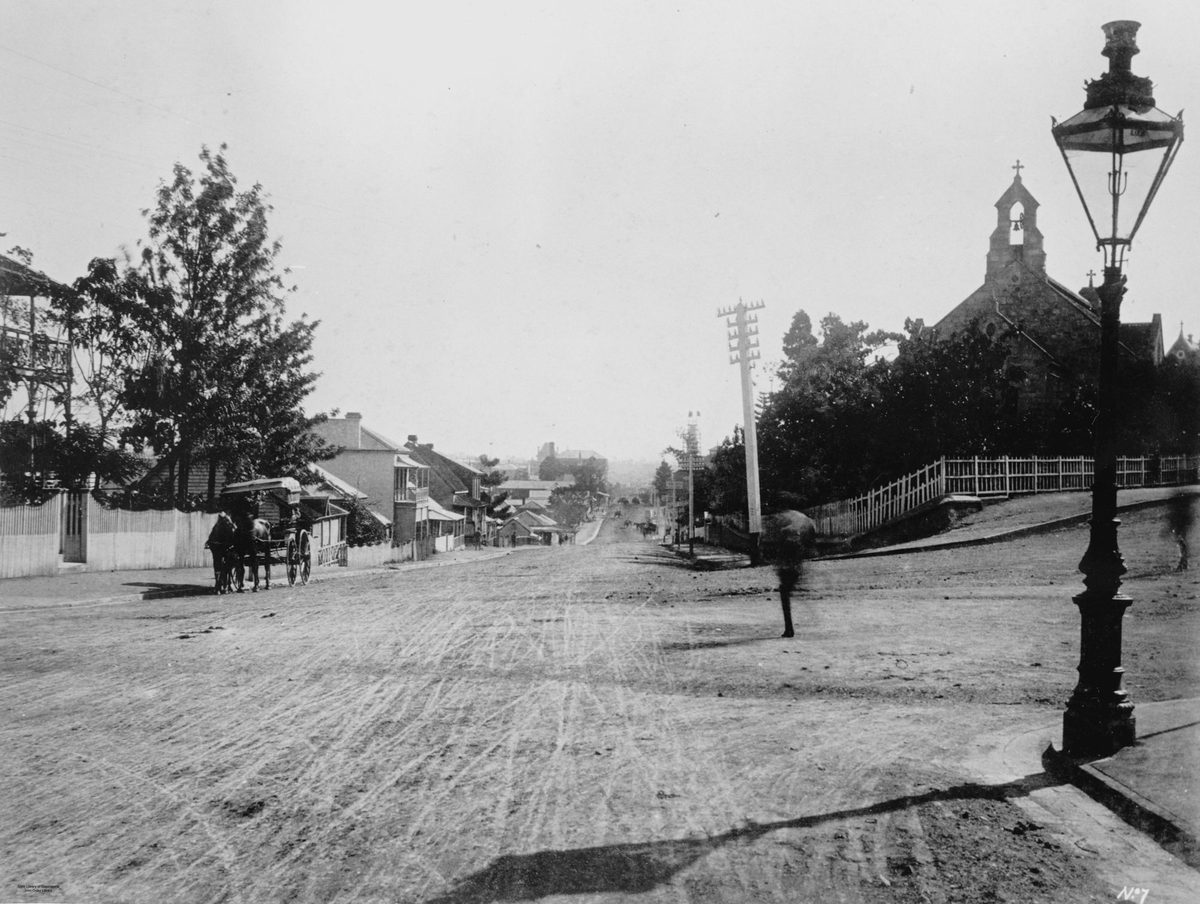 Looking south down Ann Street from the corner of Wharf Street, Brisbane, 1889, Brisbane City