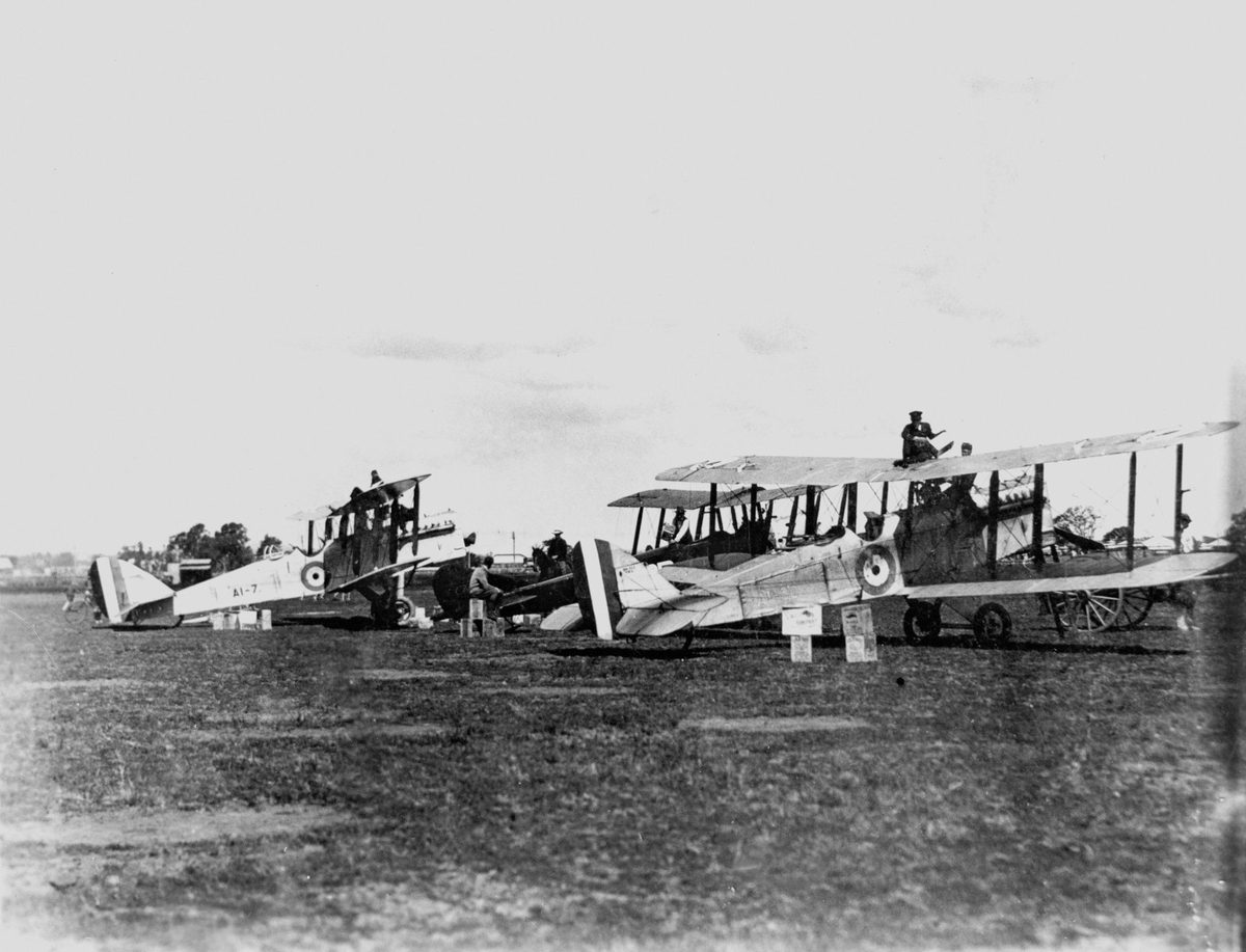 Three biplanes with the RAAF insignia on the fuselage, Brisbane, 1924