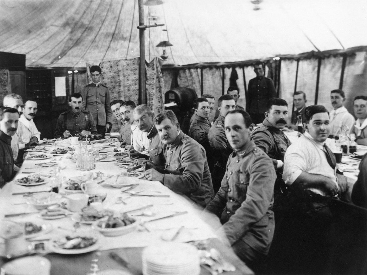 Inside the officer's mess tent at Lytton, Brisbane, Queensland (1909)