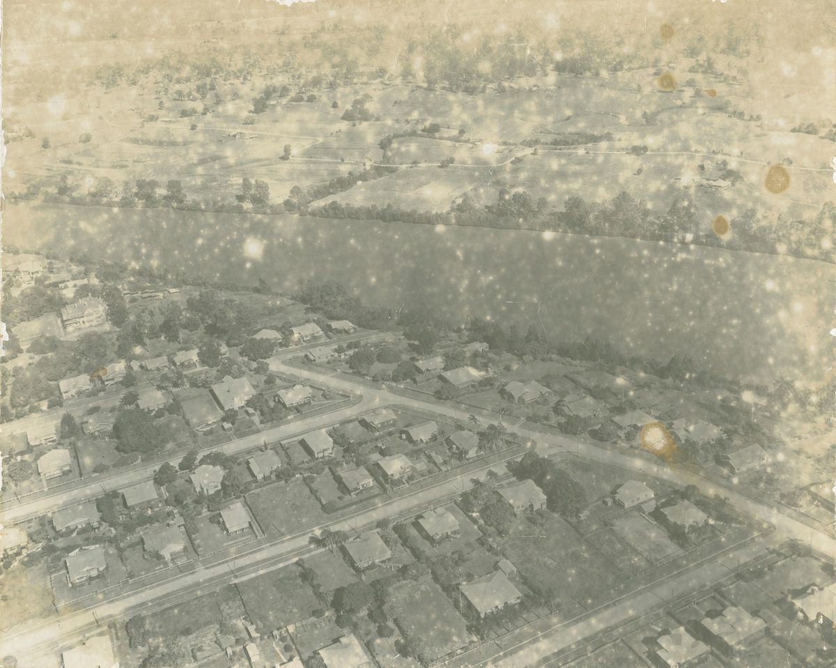 Aerial view of Chelmer and Fig Tree Pocket, 1941