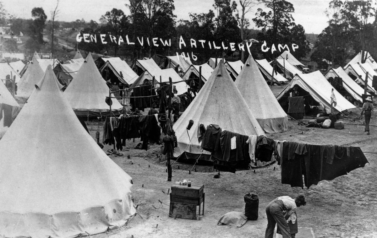 General view of artillery camp at Chermside, 1916